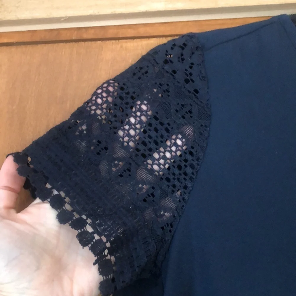 Michael Kors navy blue blouse with crochet sleeves